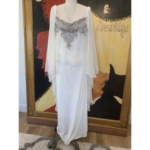 ABS by Allen Schwartz L NWT Off Shoulder off white cape gown with beads crystals